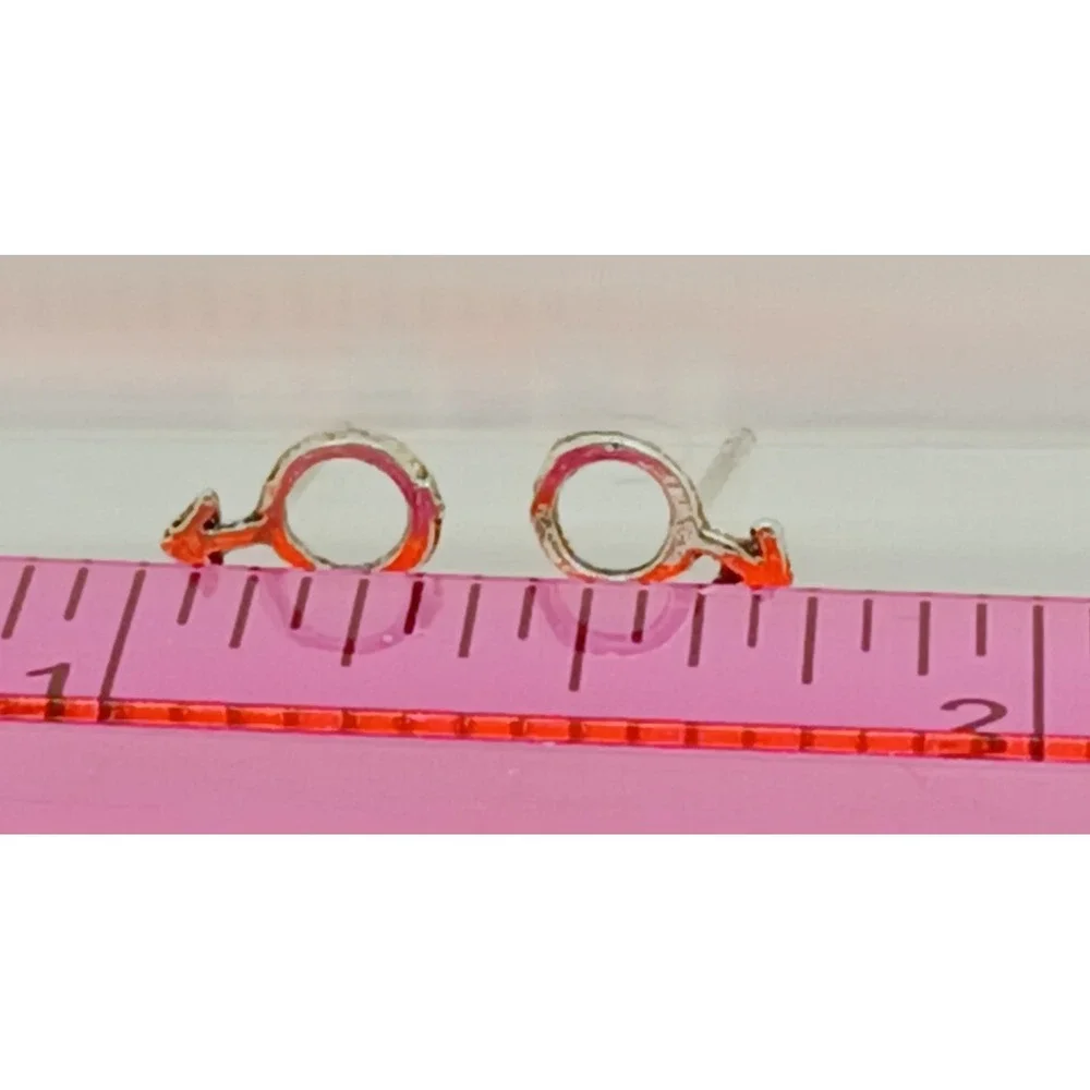 925 Sterling Silver Mars Male Symbol‎ Stud Earring Vintage 1990s Mens Jewelry